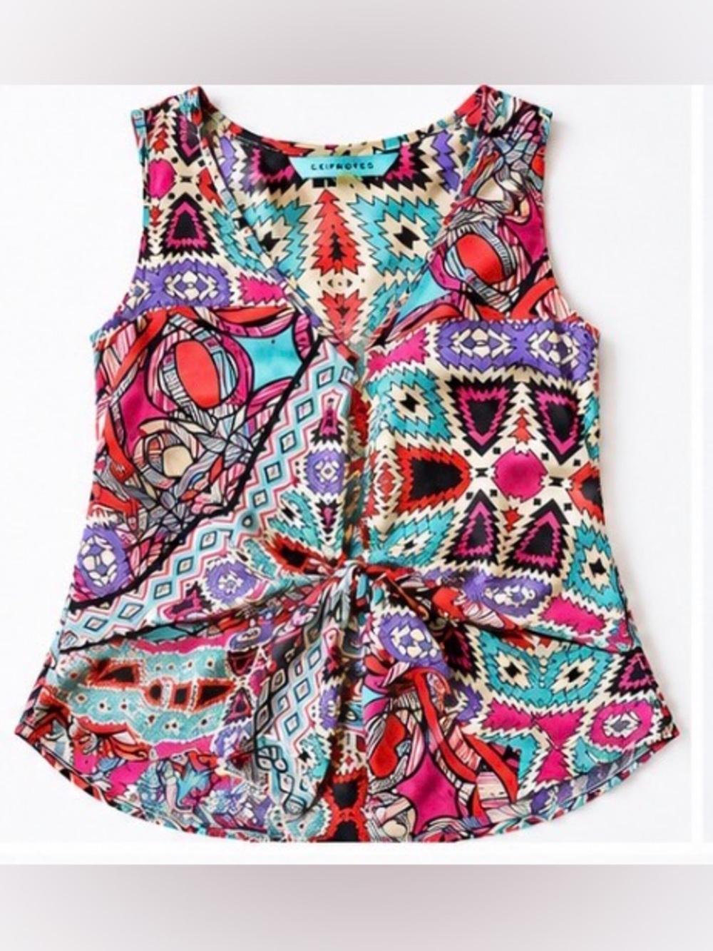 [Leifnotes] Multicolor 100% Silk Sleeveless Boho Print Top Sz 4